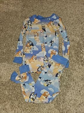 Little Sleepies Blue & Orange Puppy Print Kids Pajama Set